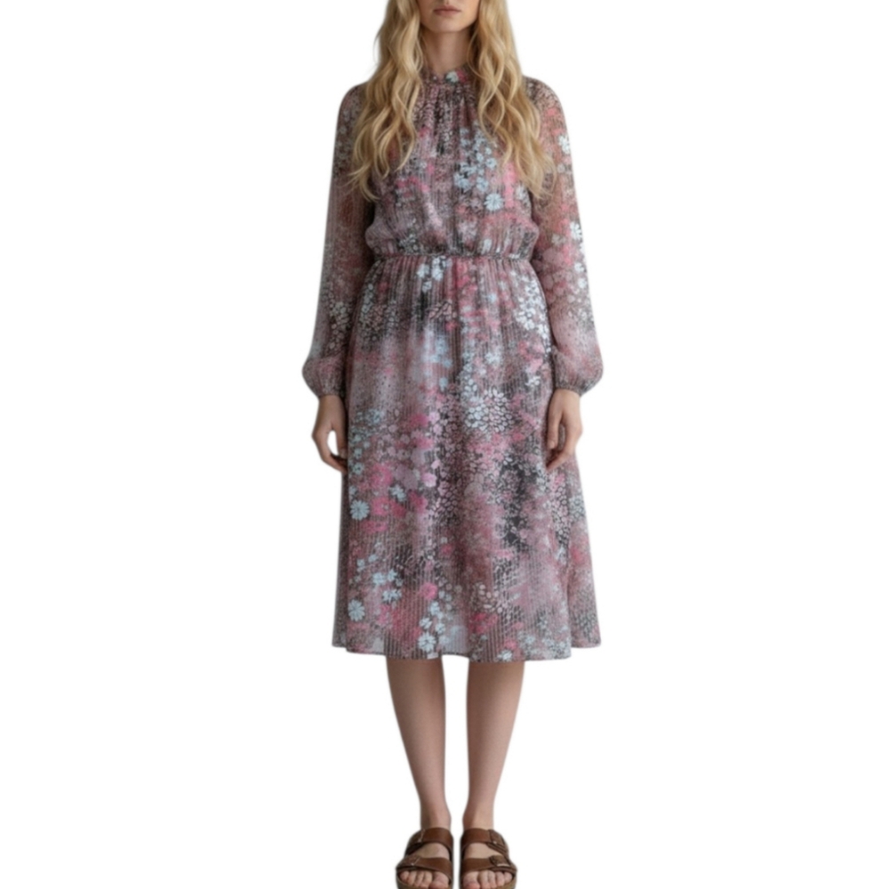 Vintage 70's Pink Floral Prairie Dress Size Small Cottagecore Fairycore Romantic